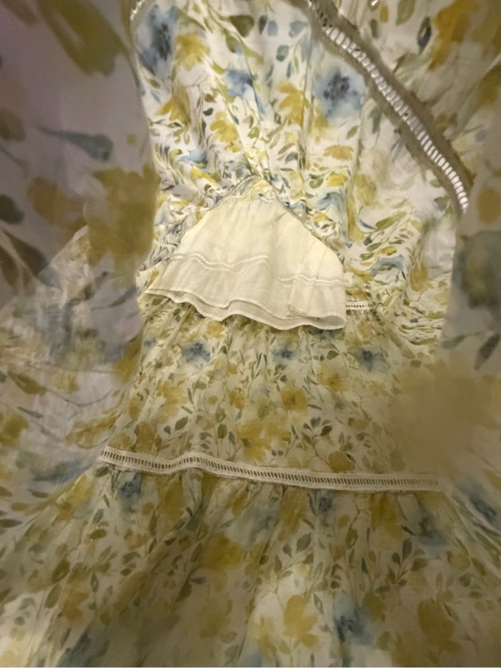 Sunlit Floral Tiered Maxi Dress - White & Yellow - Picture 9 of 12